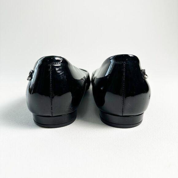 CHANEL Black Patent Leather CC Logo Ballet Flats Size 38.5 Pointed Almond Cap To - Picture 6 of 13